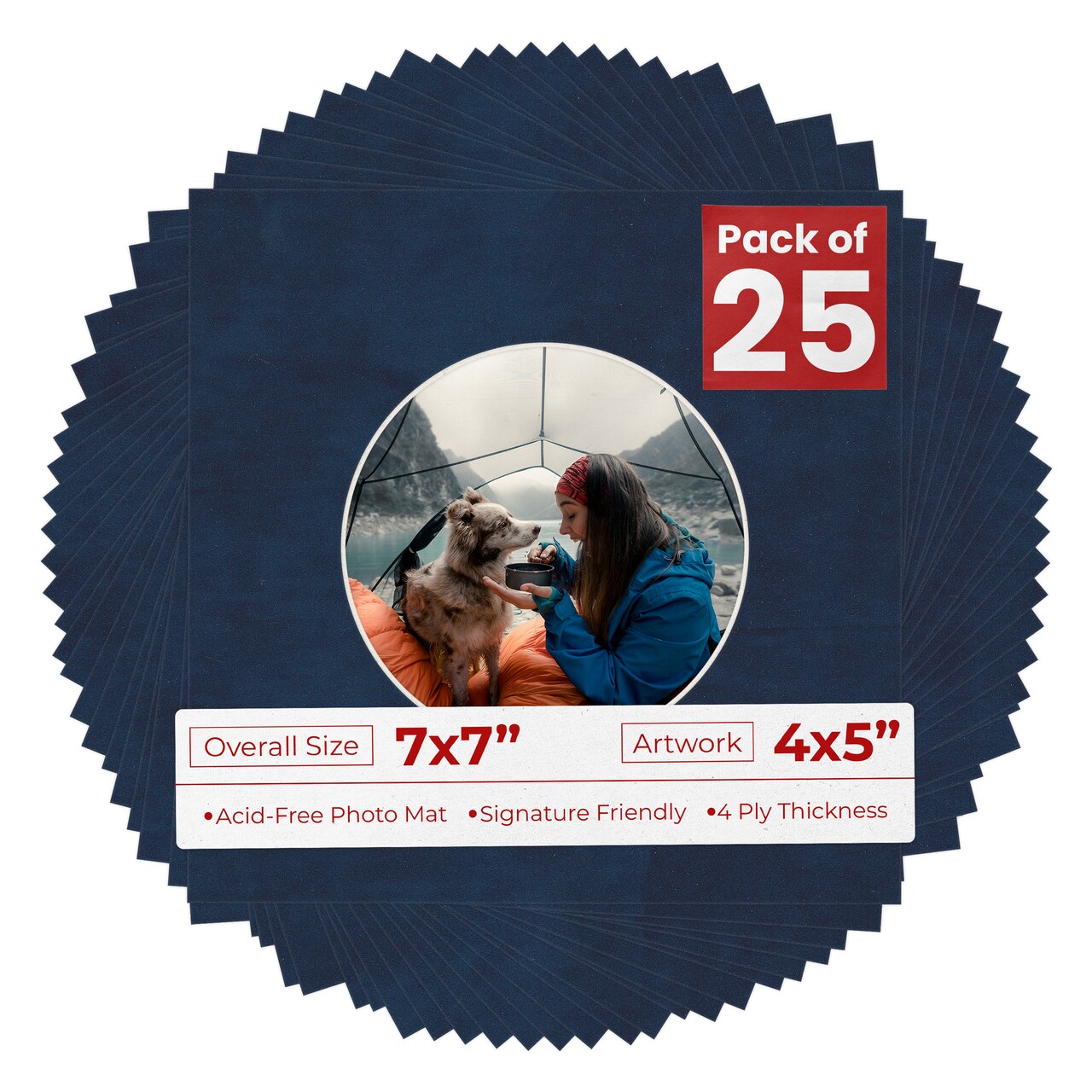 Navy Suede Mat Board for 7x7 Frames - Circle Opening for 4x5 Photos
